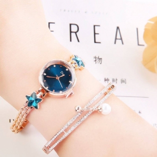 Mode Luksus Elegant Crystal Lucky Star Mønster Dame Armbånd Armbåndsure Quartz Watch