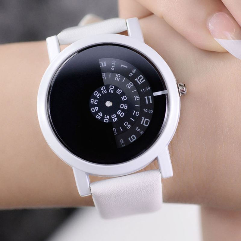 Mode Sport Casual Elegante Dameure Rotate Indicator Design Læderbånd Quartz Watch