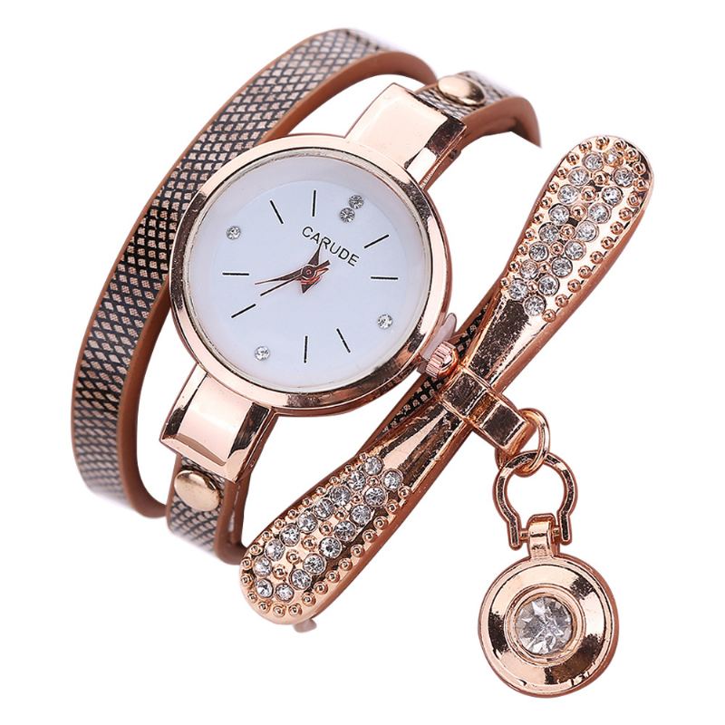 Retro Pu-rem Med Flere Lag Dameur Metal Geometrisk Rhinestone Bue Vedhæng Kvarts Ur