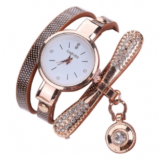 Retro Pu-rem Med Flere Lag Dameur Metal Geometrisk Rhinestone Bue Vedhæng Kvarts Ur