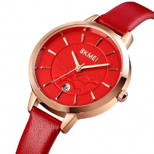 Simple Dame Watch Creative Dial Dato Display Læderrem Mode Lady Quartz Watch