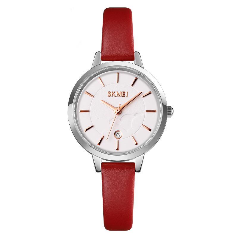 Simple Dame Watch Creative Dial Dato Display Læderrem Mode Lady Quartz Watch