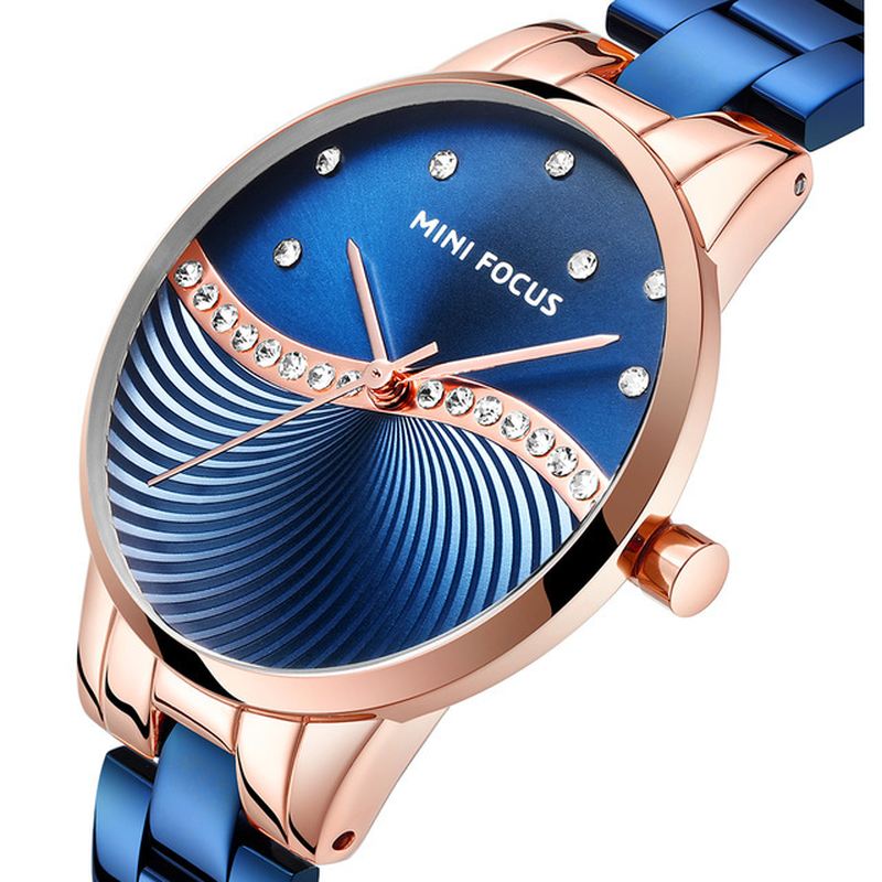 Simple Deign Elegant Crystal Kvinder Armbåndsur Rustfrit Stål Quartz Watch