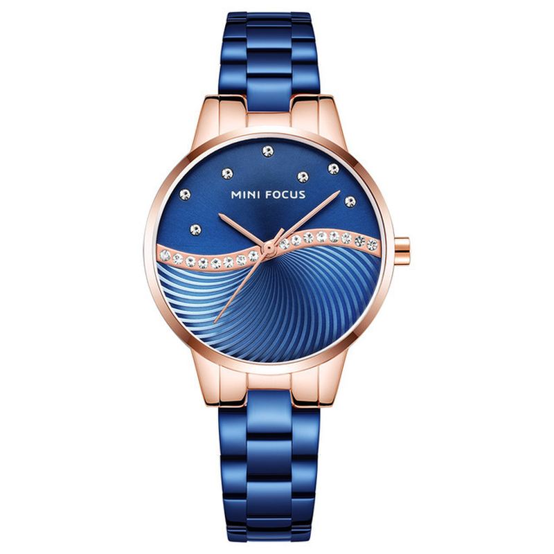 Simple Deign Elegant Crystal Kvinder Armbåndsur Rustfrit Stål Quartz Watch