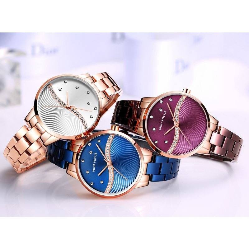 Simple Deign Elegant Crystal Kvinder Armbåndsur Rustfrit Stål Quartz Watch