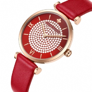 Sky Diamond Dial Dame Armbåndsur Læder Watch Band Quartz Watch
