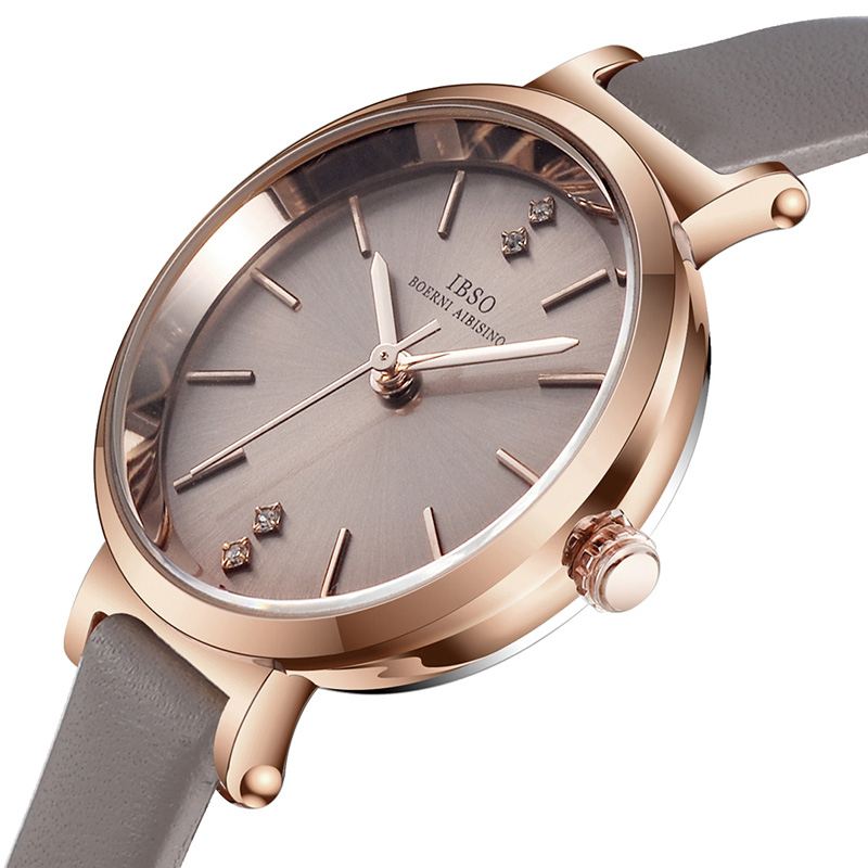 Ultratyndt Damearmbåndsur Crystal Elegant Design Læderrem Quartz Watch
