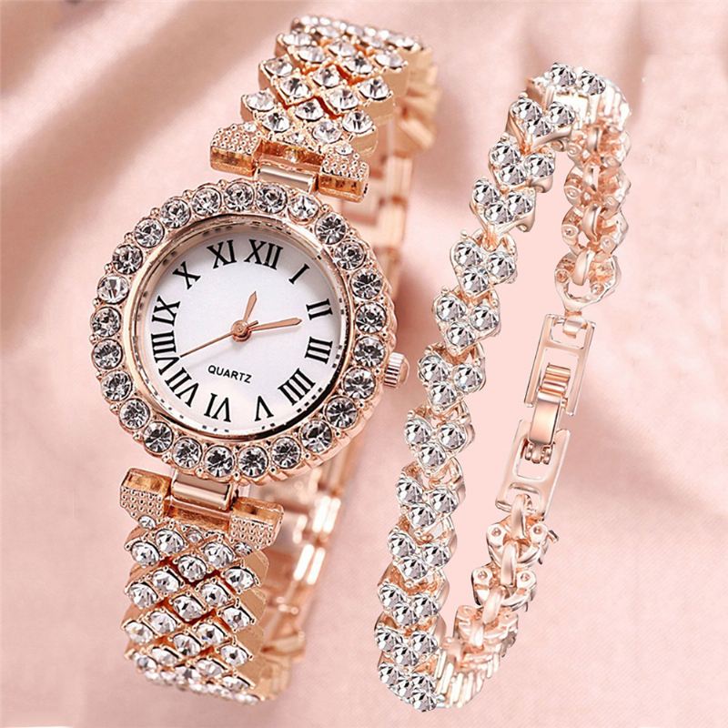 Ursæt Luksus Elegant Stil Kvinder Quartz Ur Diamant-besat Armbånd Til Mødre Kæreste Damer