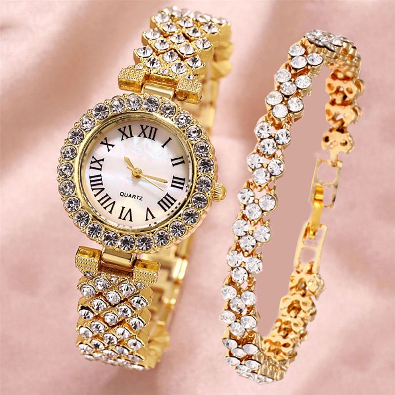 Ursæt Luksus Elegant Stil Kvinder Quartz Ur Diamant-besat Armbånd Til Mødre Kæreste Damer
