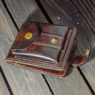 Mænd Ægte Læder Bifold Multi-card Slot Kortholder Vintage Edc Mønttaske Bælteskede Pung Lommetaljetaske