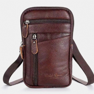 Mænd Ægte Læder Multi-carry Anti-tyveri 6.5 Tommer Telefontaske Crossbody Taske Taljetaske Sling Bag