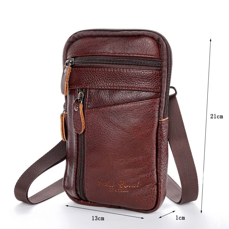 Mænd Ægte Læder Multi-carry Anti-tyveri 6.5 Tommer Telefontaske Crossbody Taske Taljetaske Sling Bag