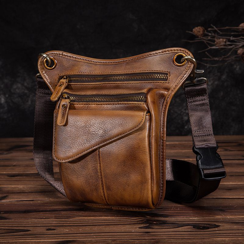 Mænd Ægte Læder Multi-carry Retro 8 Tommer Udendørs Telefonkamera Taljetaske Crossbody Taske
