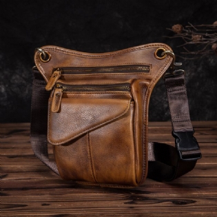 Mænd Ægte Læder Multi-carry Retro 8 Tommer Udendørs Telefonkamera Taljetaske Crossbody Taske