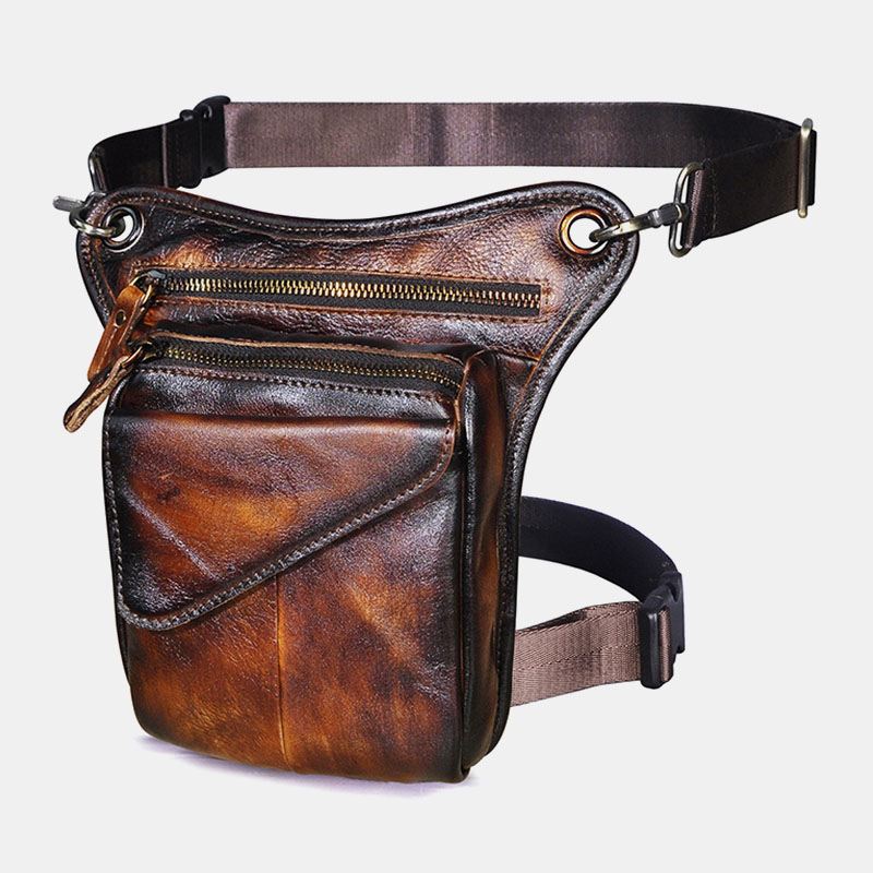 Mænd Ægte Læder Multi-carry Retro 8 Tommer Udendørs Telefonkamera Taljetaske Crossbody Taske