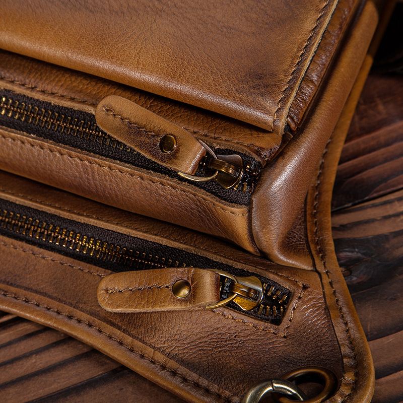 Mænd Ægte Læder Multi-carry Retro 8 Tommer Udendørs Telefonkamera Taljetaske Crossbody Taske