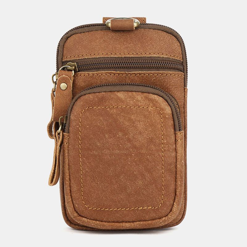 Mænd Ægte Læder Multi-pocket Bæltetaske Retro 6.5 Tommer Telefontaske Taljetaske Med Krog