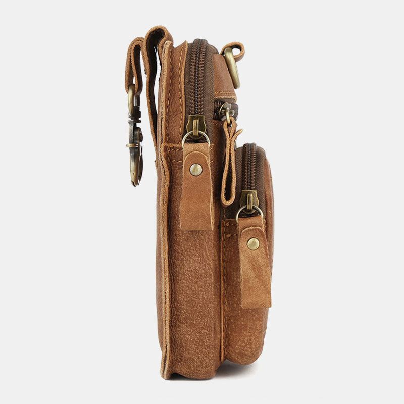 Mænd Ægte Læder Multi-pocket Bæltetaske Retro 6.5 Tommer Telefontaske Taljetaske Med Krog