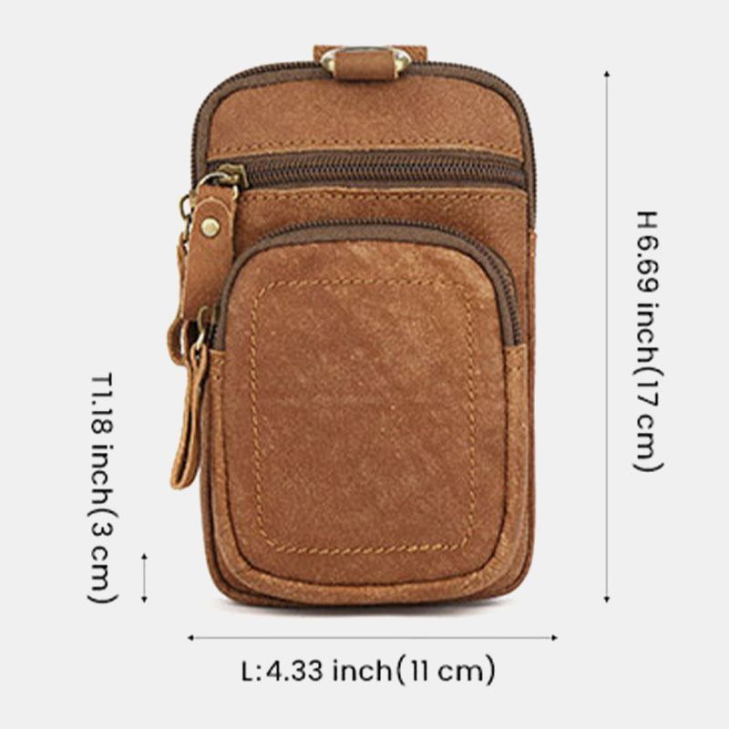 Mænd Ægte Læder Multi-pocket Bæltetaske Retro 6.5 Tommer Telefontaske Taljetaske Med Krog