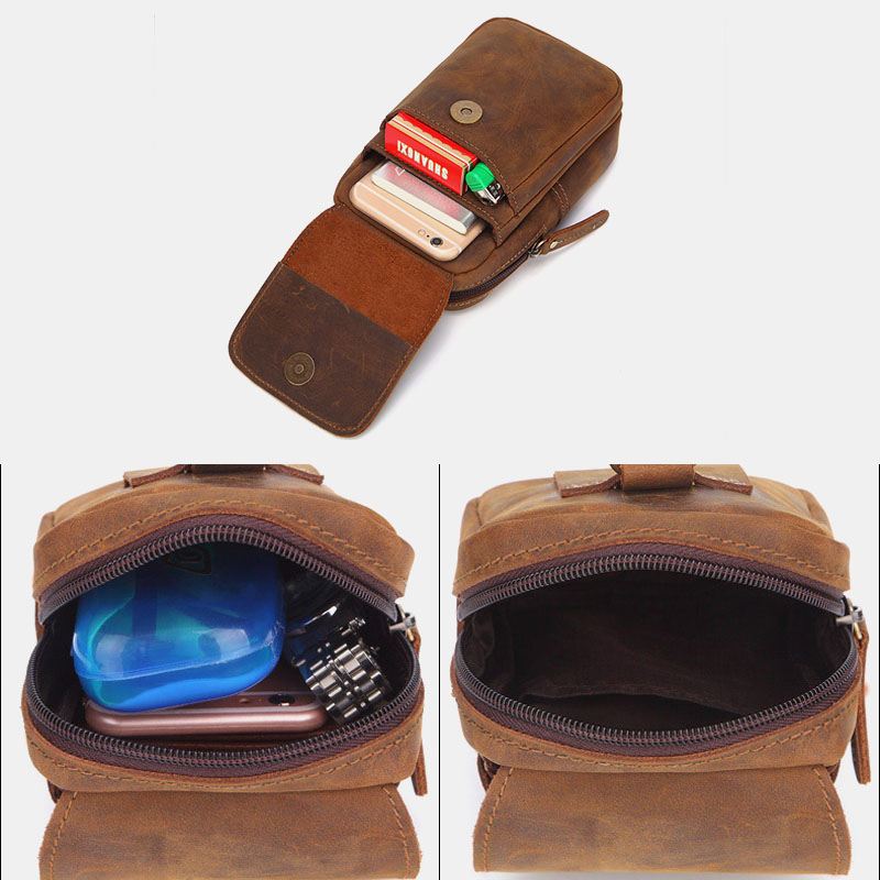 Mænd Ægte Læder Multi-slots Retro Multifunktionel Pung Telefontaske Taljetaske
