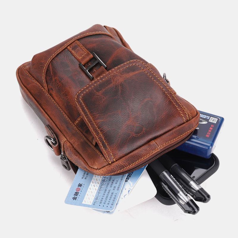 Mænd Ægte Læder Multifunktion Letvægts Crossbody Taske Multi-pocket Bælte Taske Telefon Taske