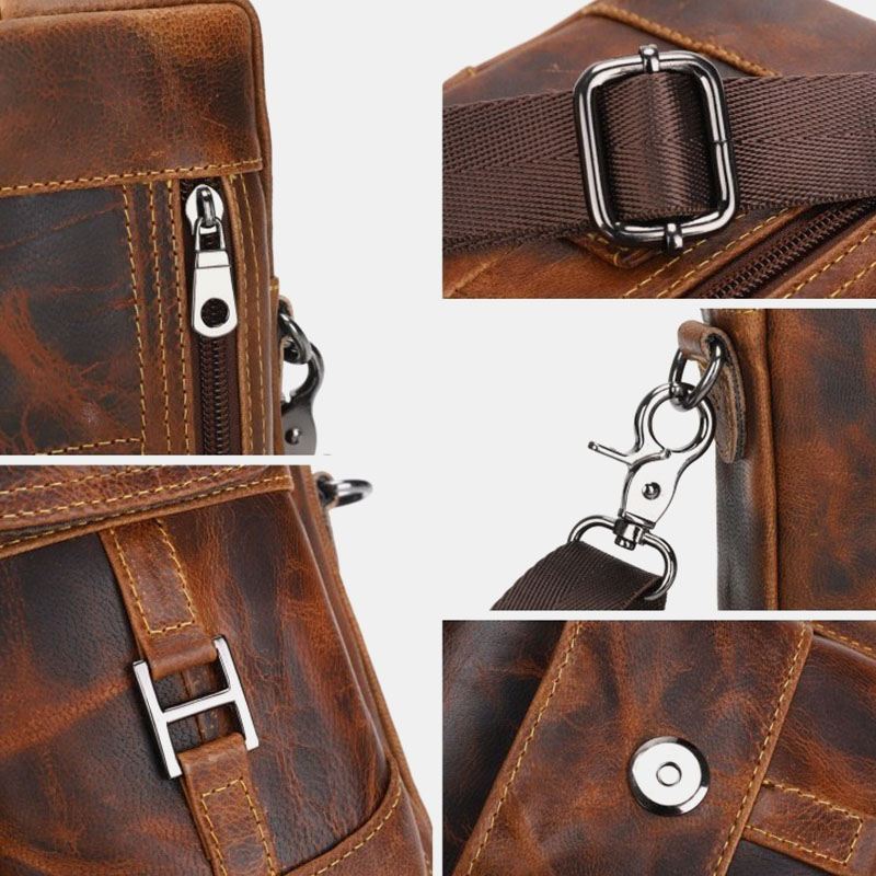 Mænd Ægte Læder Multifunktion Letvægts Crossbody Taske Multi-pocket Bælte Taske Telefon Taske