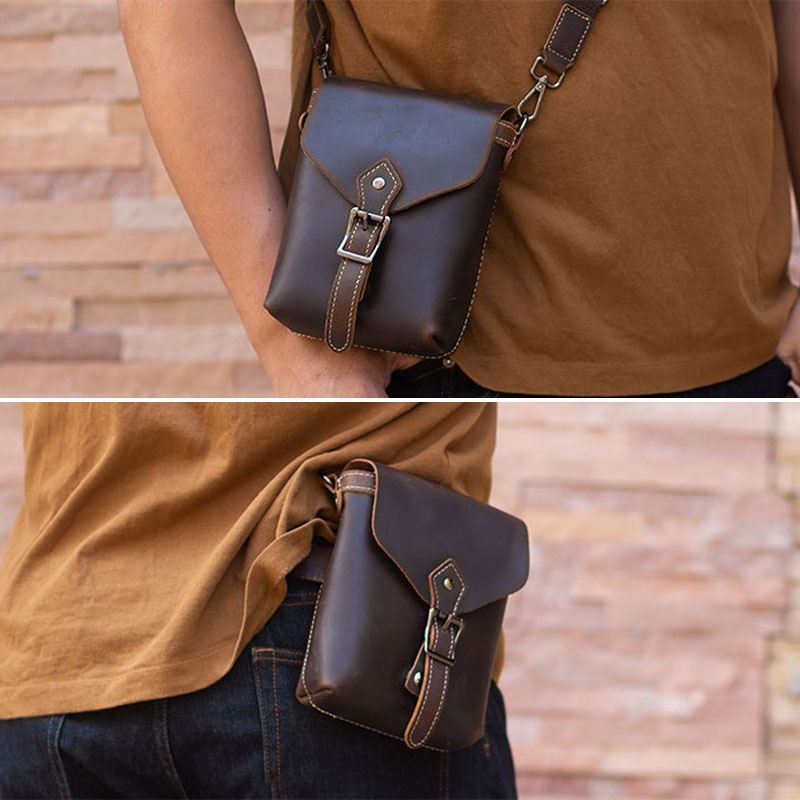 Mænd Ægte Læder Multifunktion Letvægts Crossbody-taske Vintage 6.5 Tommer Telefontaske Taljetaske Bæltetaske