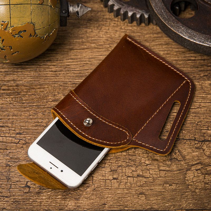 Mænd Ægte Læder Retro 5.3 Tommer Lille Telefontaske Ensfarvet Bæltetaske Taljetaske