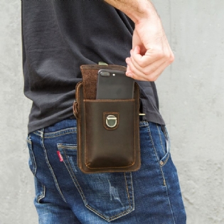 Mænd Ægte Læder Retro Afslappet Udendørs Multi-bære Telefontaske Crossbody Taske Taljetaske Til 5.8 Tommer Telefon