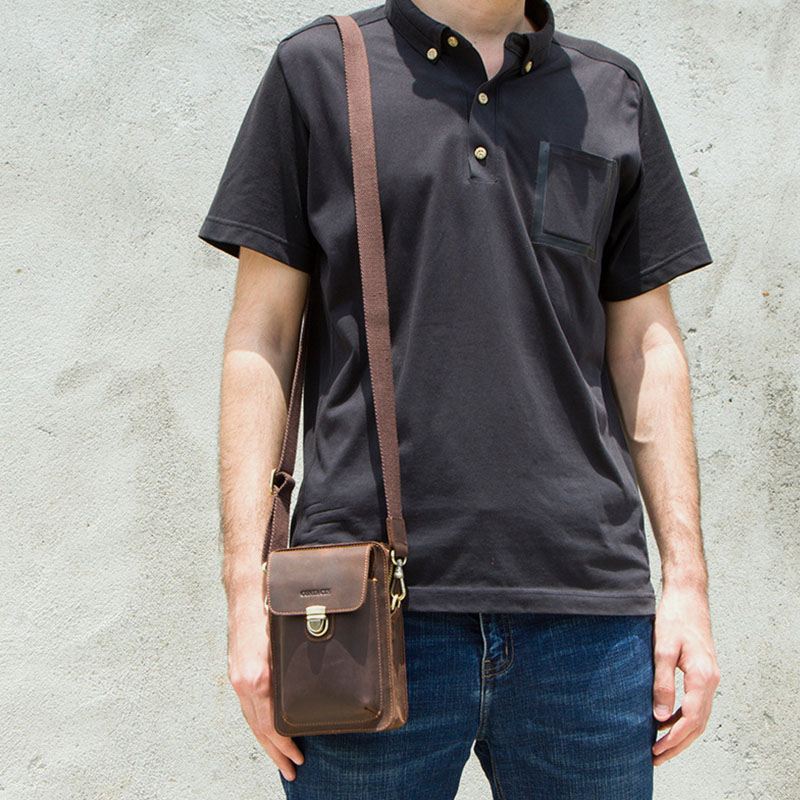 Mænd Ægte Læder Retro Afslappet Udendørs Multi-bære Telefontaske Crossbody Taske Taljetaske Til 5.8 Tommer Telefon