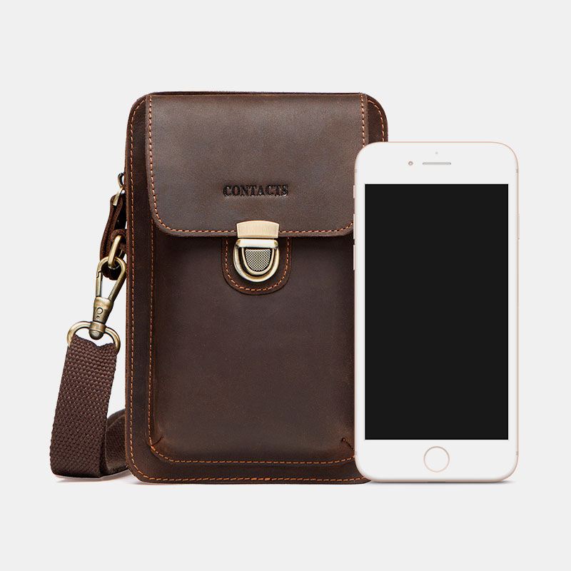 Mænd Ægte Læder Retro Afslappet Udendørs Multi-bære Telefontaske Crossbody Taske Taljetaske Til 5.8 Tommer Telefon
