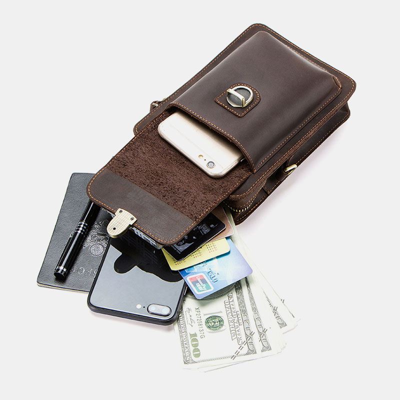 Mænd Ægte Læder Retro Afslappet Udendørs Multi-bære Telefontaske Crossbody Taske Taljetaske Til 5.8 Tommer Telefon