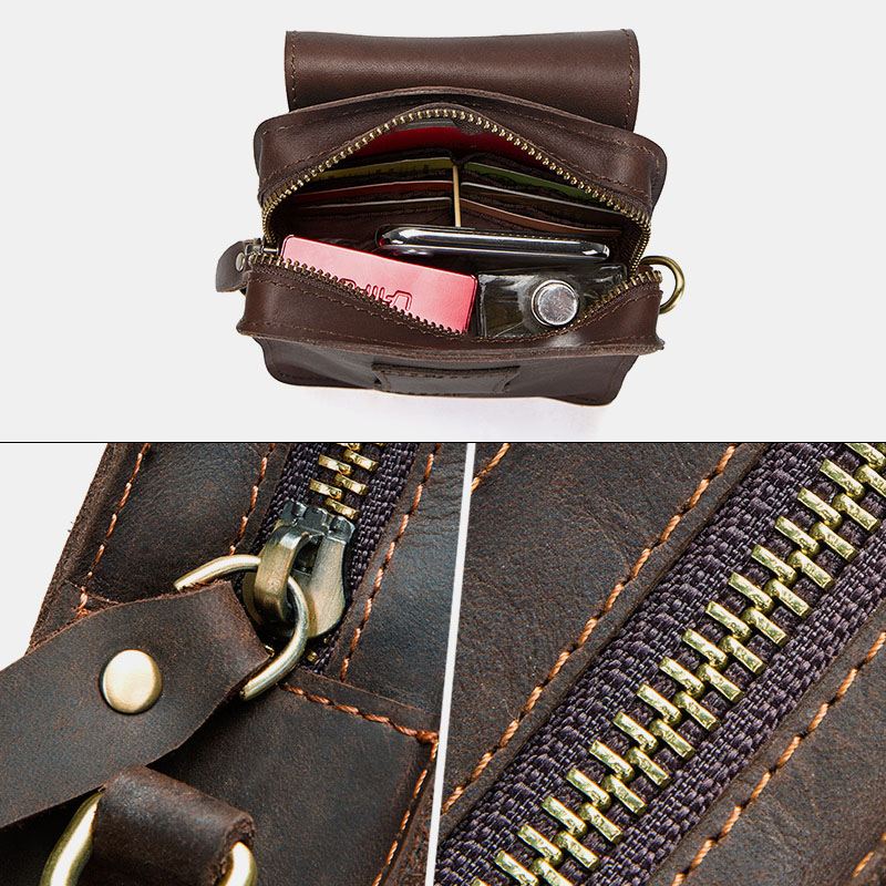 Mænd Ægte Læder Retro Afslappet Udendørs Multi-bære Telefontaske Crossbody Taske Taljetaske Til 5.8 Tommer Telefon