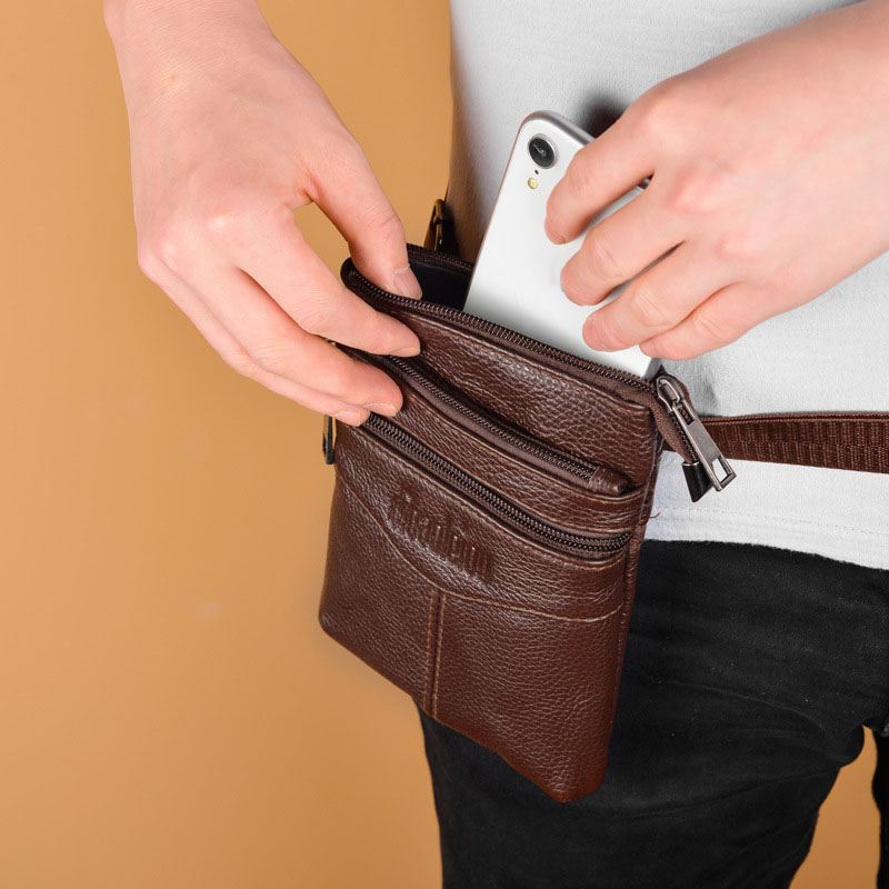 Mænd Ægte Læder Retro Business Casual 6.3 Tommer Telefontaske Multi-carry Crossbody Taske Taljetaske