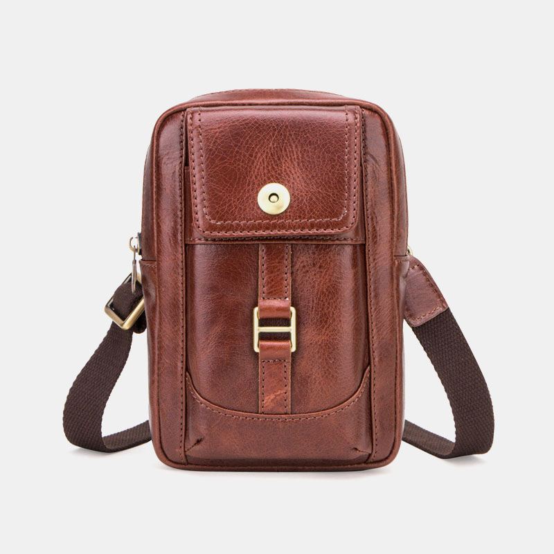Mænd Ægte Læder Retro Mode 5.8 Tommer Telefontaske Multi-carry Crossbody Taske Taljetaske