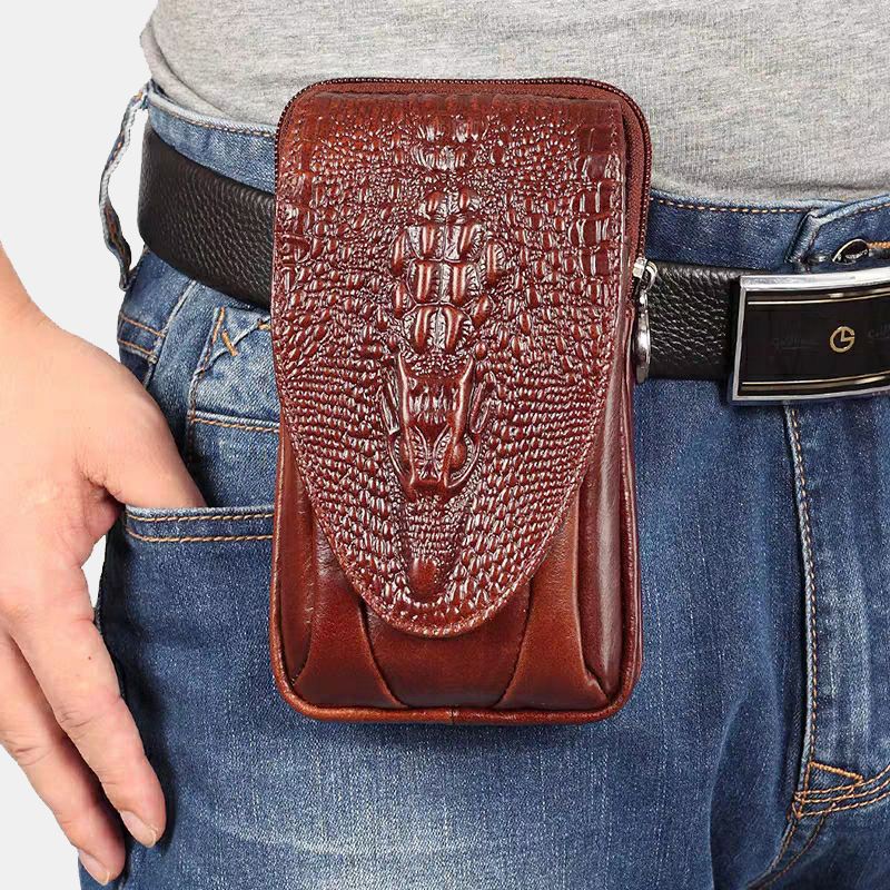 Mænd Edc Ægte Læder Retro 5.5 6.5 Tommer Telefonholder Taljebæltetaske