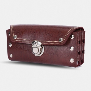 Mænd Horisontal Hasp Taljetaske Studded Design Multifunktion Stor Kapacitet Dobbeltlags Telefontaske