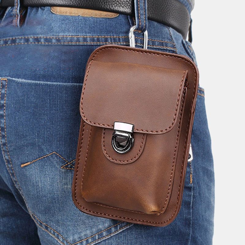 Mænd Imiteret Læder Mini Casual Multi-carry Talje Hængende 6.3 Tommer Telefontaske Skulder Crossbody Taske Med Bælteløkke