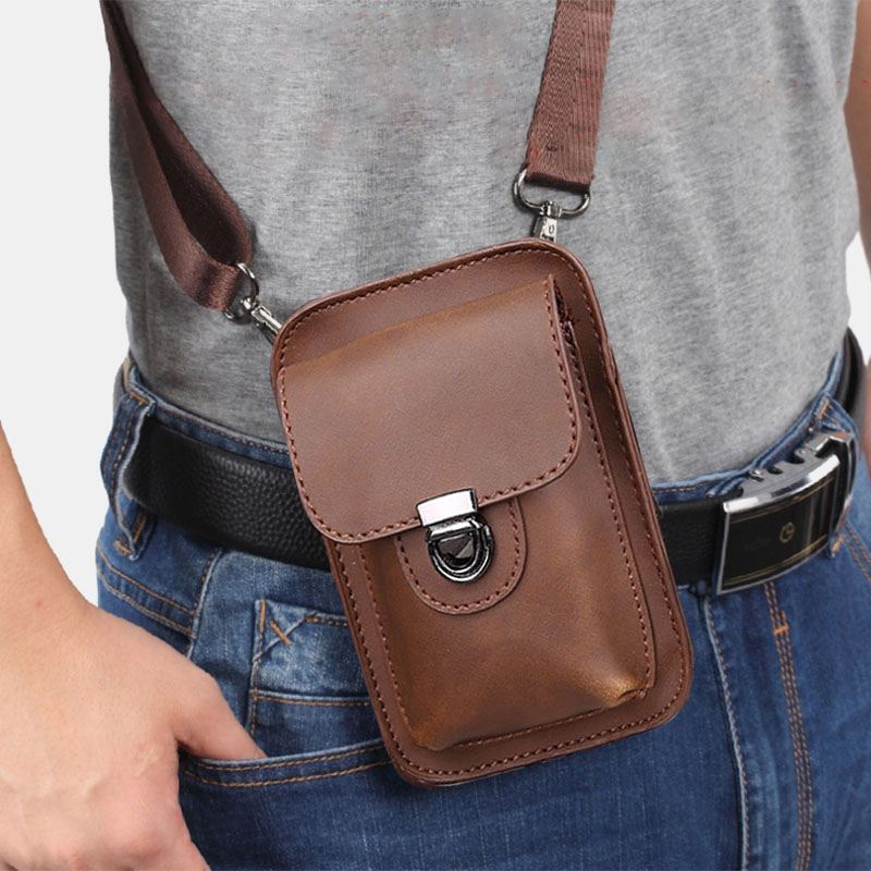 Mænd Imiteret Læder Mini Casual Multi-carry Talje Hængende 6.3 Tommer Telefontaske Skulder Crossbody Taske Med Bælteløkke