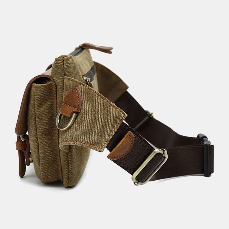 Mænd Lærred Taljetaske Multifunktionel Hasp Pocket Outdoor Casual Brysttaske Skuldertaske