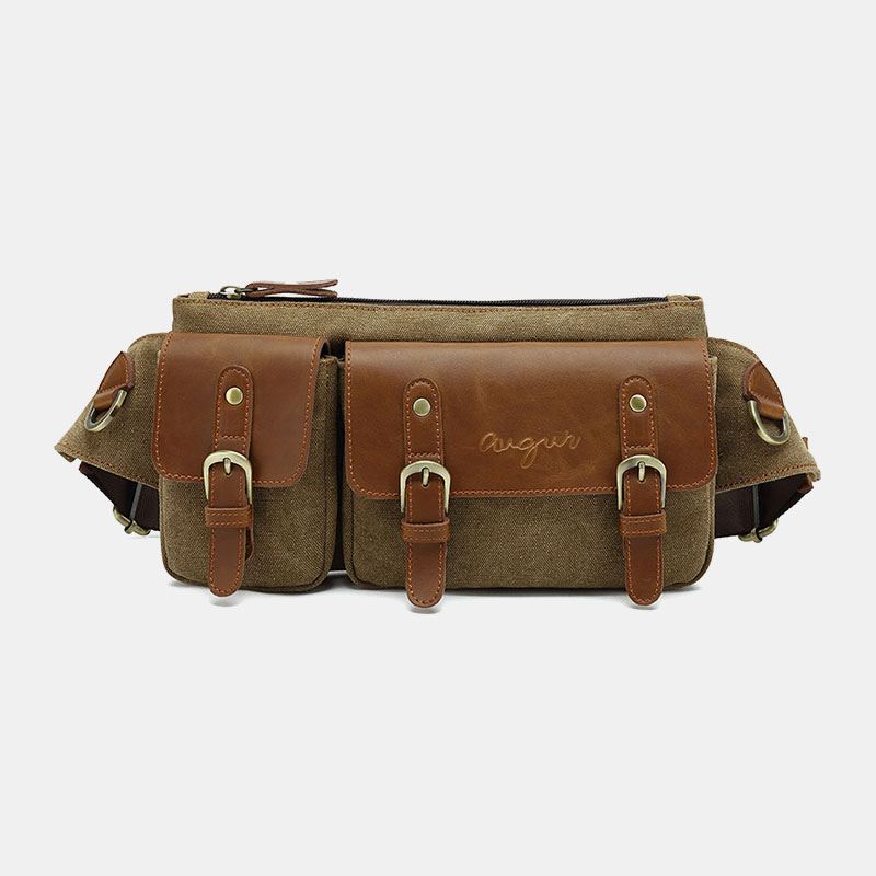 Mænd Lærred Taljetaske Multifunktionel Hasp Pocket Outdoor Casual Brysttaske Skuldertaske