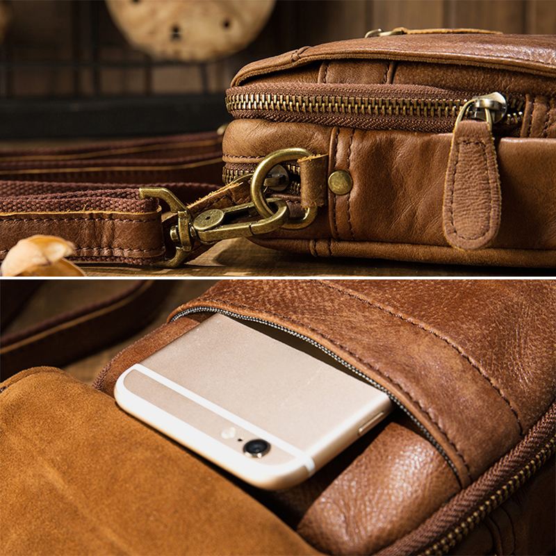 Mænd Multi-lomme Bæltetaske Med Stor Kapacitet Crossbody Skuldertasker Retro Casual 6.5 Tommer Telefontaske