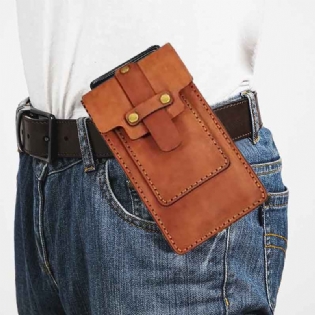 Mænd Retro Ægte Læder Edc Multifunktion Taljetaske Casual 6.3 Tommer Telefontaske Bæltetaske