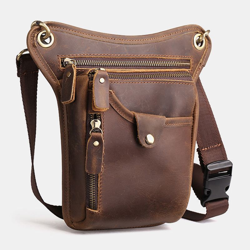 Mænd Retro Ægte Læder Multi-pocket Taljetaske Outdoor Sport 6.5 Tommer Telefontaske Lynlås Crossbody Tasker Skuldertaske