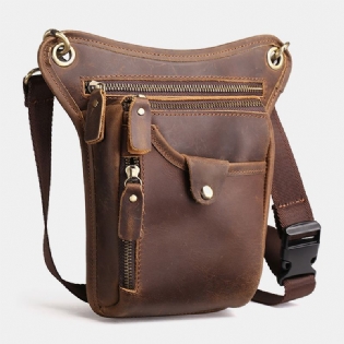 Mænd Retro Ægte Læder Multi-pocket Taljetaske Outdoor Sport 6.5 Tommer Telefontaske Lynlås Crossbody Tasker Skuldertaske