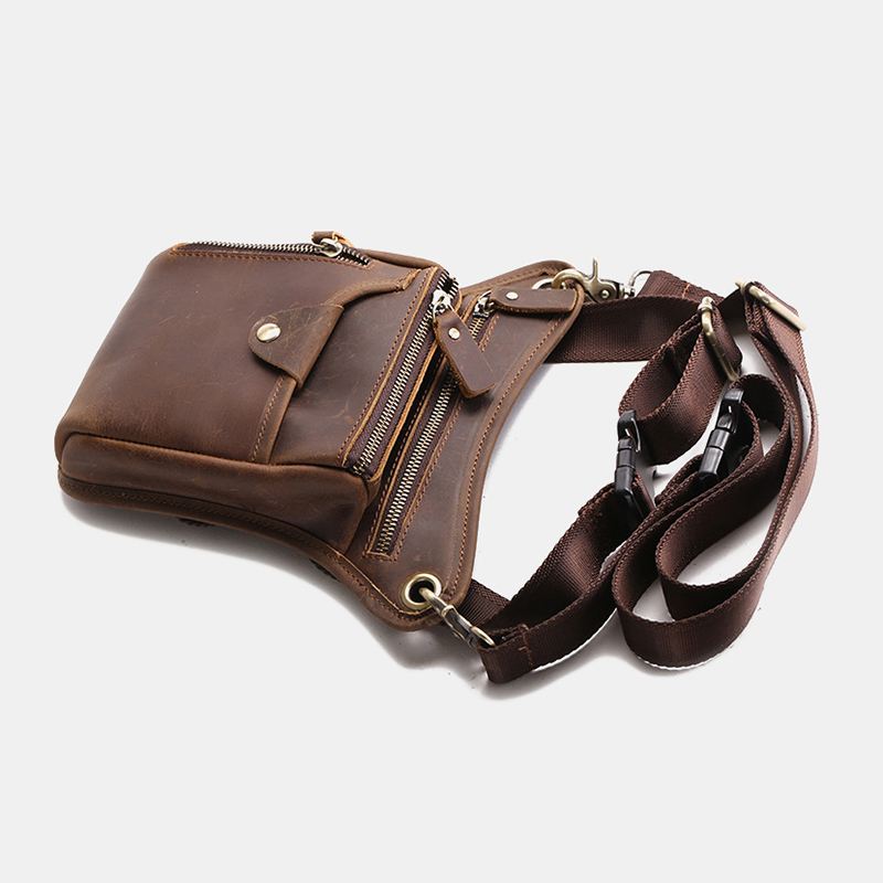 Mænd Retro Ægte Læder Multi-pocket Taljetaske Outdoor Sport 6.5 Tommer Telefontaske Lynlås Crossbody Tasker Skuldertaske