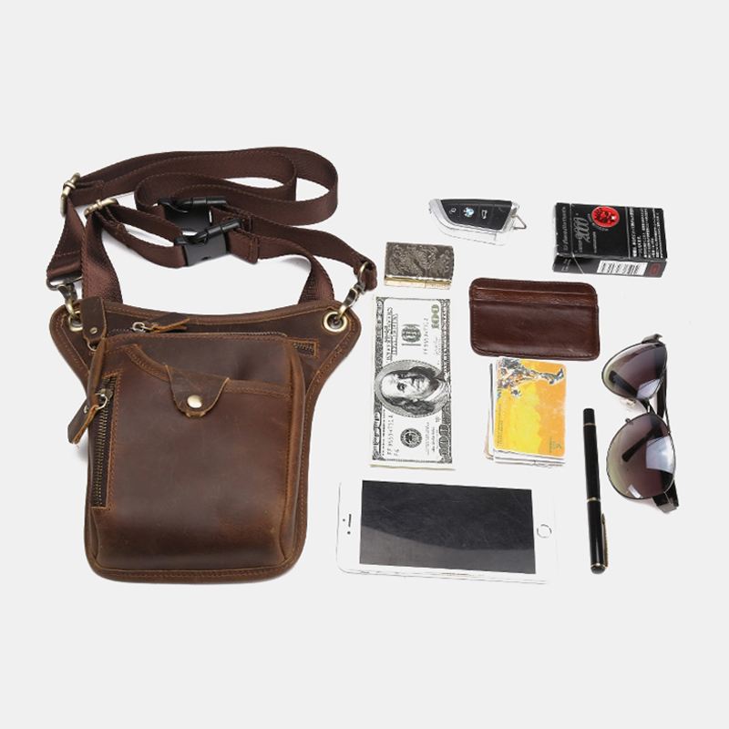 Mænd Retro Ægte Læder Multi-pocket Taljetaske Outdoor Sport 6.5 Tommer Telefontaske Lynlås Crossbody Tasker Skuldertaske
