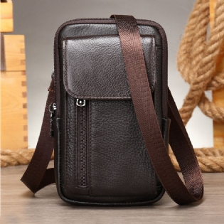 Mænd Retro Dobbeltlags Kohud-taljetaske Casual Slid-resistent 6.5 Tommer Telefontaske Bæltetaske Crossbody-taske Skuldertaske