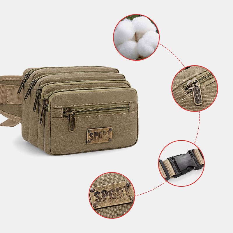 Mænd Vandtæt Multi-pocket Taljetaske Lærred Stor Kapacitet Multi-purpose Telefontaske Brysttaske Crossbody Taske Skuldertaske