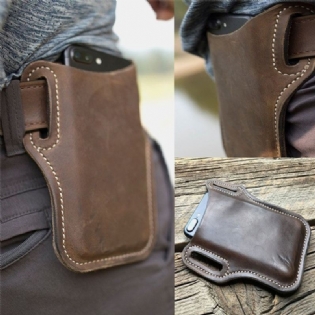 Mænd Vintage Casual Ægte Læder Fanny Pack 6.3/7.2 Tommer Telefontaske Taljetaske Pose Læderbæltetaske Pung